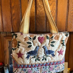 Hand quilted  Bird and Star Patterned Tote Bag